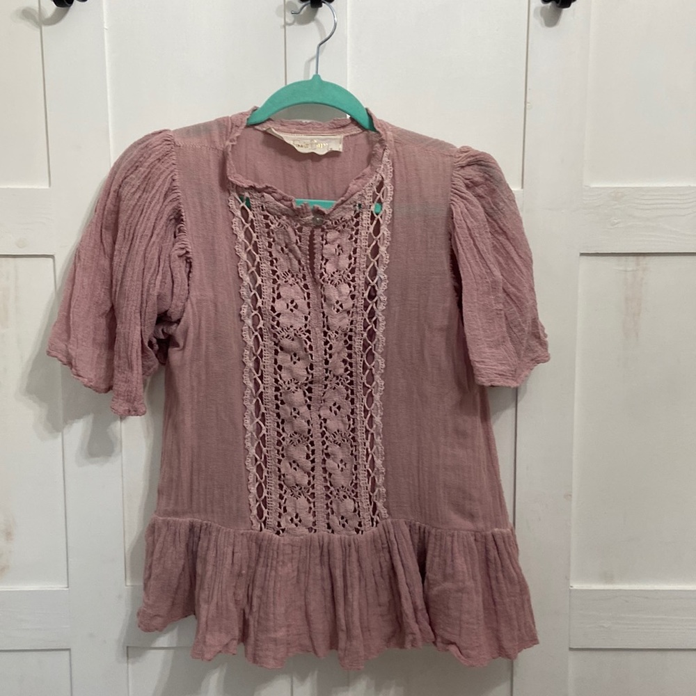 Jen’s Pirate Booty Pink Crochet Fluffy Sleeves Women’s Top